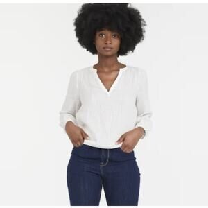 Marine Layer Jamie Banded Collar Top White Cotton Gauze Size Small